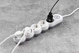 Подовжувач мережевий 5 розеток 3 метри 2E Plus Power Extension 5 Type F 3m 10A White-Grey - мініатюра 4