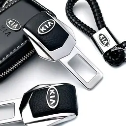 Набір автомобіліста №10 для Kia / заглушки ременя безпеки з логотипом / брелок і чохол для ключів / шкіра наппа - мініатюра 3