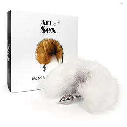 Металева анальна пробка з хвостом Art of Sex White fox, M - мініатюра 5