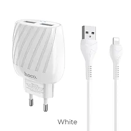 Зарядний адаптер із кабелем HOCO Lightning Cable Max energy C78A 2 порти білий комплект - мініатюра 3