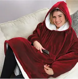 Двостороння толстовка-плед Huggle Hoodie Blanket з капюшоном ∙ Синя - мініатюра 6