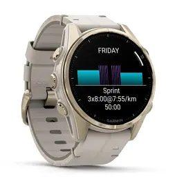 Смарт-годинник Garmin fenix 8 43mm, AMOLED, Saph, SftGldSS/FogGryLeatherBnd, Excl, GPS (010-02903-40) - мініатюра 3