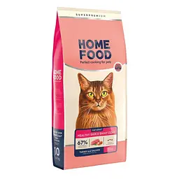 Сухий корм Home Food для дорослих котів здорова шкіра та блиск шерсті Індичка та лосось 10 кг
