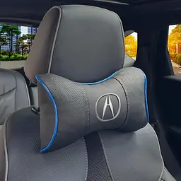 Подушка на підголівник з логотипом Acura Екошкіра 3D Кольоровий лого Чорна-Синій кант 1 шт