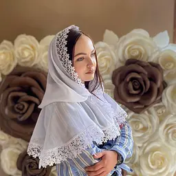 Палантин для жінок в церкву жіноча мереживна шифонова хустка для храму на хрестини мамі, обряду вінчання Ажурні квіти 80*120 см Betis білий - мініатюра 2