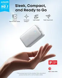 Портативний зарядний пристрій Anker Nano - 10000 mAh 45W USB-C Cable White (7198078) - мініатюра 6