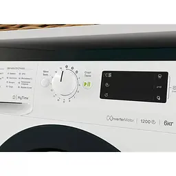 Пральна машина Indesit фронтальна, 6кг, 1200, A+++, 43см, дисплей, інвертор, люк чорний, білий - мініатюра 3