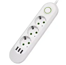 Мережевий фільтр-подовжувач Voltronic F03UW 3 розетки + 3 USB, 1,5 м, 3×0,75 мм, 2500 Вт, White - мініатюра 1