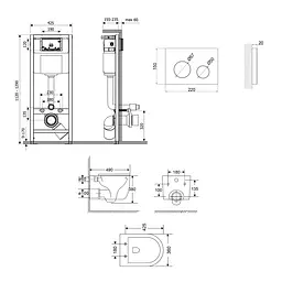 Підвісний унітаз Qtap Taurus Ultra Quiet + інсталяція Qtap Nest 4 в 1 (кругла клавіша White), Білий - мініатюра 2