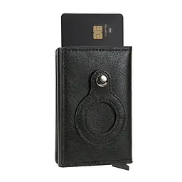 Шкіряний картхолдер-гаманець для карток та грошей, RFID захищений, з відділом для AirTag, чорний (719114757301)