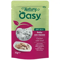 Вологий корм Oasy Cat Wet Natury для дорослих котів курка з яловичиною 70 г