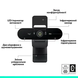 Вебкамера Logitech Brio 4K Ultra HD (960-001723) чорна - мініатюра 7