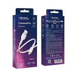 Кабель для зарядки и обмена данными USB Ridea RC-CO10 CommonPro 60W 20V/3A USB-MicroUSB 1 м Белый - миниатюра 2