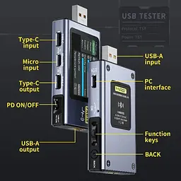 Тестер USB для зарядних пристроїв FNIRSI FNB58 з Bluetooth сріблястий - мініатюра 7