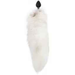 Силіконова анальна пробка з хвостом із натурального хутра Art of Sex size M White fox - мініатюра 2