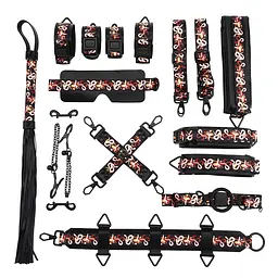 БДСМ-набір LOCKINK The Flowering Serpent Bondage Set, чорний, з малюнком у вигляді змій, 12 предметів