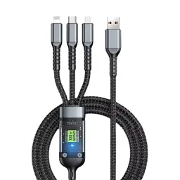 Дата кабель USB 2.0 AM to Lightning + Micro 5P + USB-C 1.2m 100W nylon black XoKo (SC-3100)