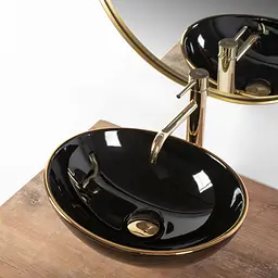 Умивальник Rea Sofia 41x34,5 black gold edge (REA-U3695), Глянцева - мініатюра 3