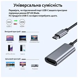 Перехідник USB-C to HDMI F USB 3.0 4K60Hz dark gray Dynamode (DM-AD-USB-C-HDMI) - мініатюра 3