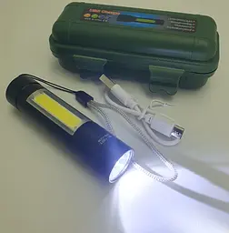 Ручний LED ліхтар мініатюрний ліхтарик акумуляторний з бічним COB світильником USB зарядка Bailong BL 1501 XPE+COB - мініатюра 5