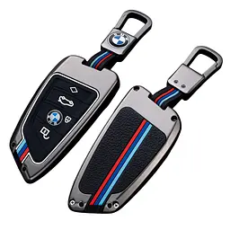 Чохол ключа BMW графітовий матовий з декоративними смужками у стилі BMW M карабін (метал) - мініатюра 2