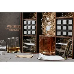 Подарунковий набір Whiskey Stones камені для віскі в дерев'яному пеналі №8 + декантер і 4 склянки Luna + щипці + мішечок - мініатюра 5