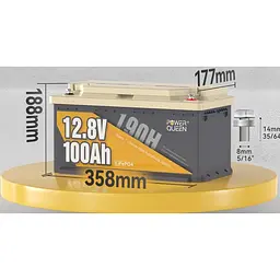 Акумулятор Power Queen LiFePO4 12V [12.8V/100Ah/1280Wh] [124766] - мініатюра 3