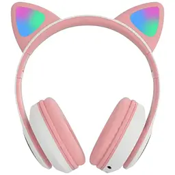 Бездротові дитячі навушники Cat Ear STN-28 Bluetooth з котячими вушками, що світяться рожеві - мініатюра 2