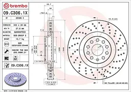Диск тормозной вентилируемый Audi A3, Q2, TT, Q3, VW CC, Passat B8 92-25г Brembo ( 09.C306.1X )