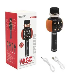 Бездротовий караоке Bluetooth мікрофон з динаміком 5 тембрів голосу USB AUX FM Wster WS-2911 чорно-жовтогарячий - мініатюра 3