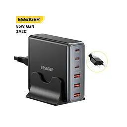 Зарядний пристрій Essager 3xUSB-C + 3xUSB-A 85W GaN black (EZC85W-SXB0G-Z) - мініатюра 3