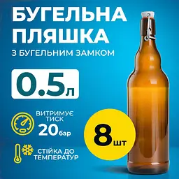 Пляшка Бугельна 0.5 л (скло) коричнева 8шт - мініатюра 2