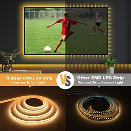 Світлодіодна стрічка Cob LED Strip Light 10 м з таймером, затемнювані стрічкові світильники з радіочастотним пультом дистанційного - мініатюра 4
