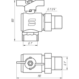 Кран кульовий кутовий з американкою Selba 1″ SL1543 - мініатюра 3
