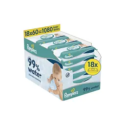 Дитячі вологі серветки Pampers 99 Water 60 шт х 18 пачок (1080 шт) (8006530116374)