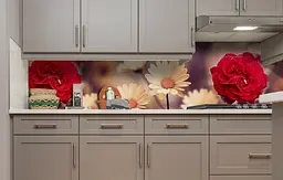 Вініловий кухонний фартух Квіти в фокусі наклейка для кухні троянди ромашки Бежевий Happy Pocket Z181459 - мініатюра 3