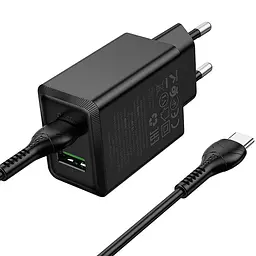 МЗП Hoco N71 Nuevo PD30W+QC3.0 (1USB-A/1C) + кабель Type-C to Type-C Black - мініатюра 4