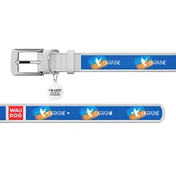 Нашийник для собак шкіряний Waudog Design з QR-паспортом "Прапор" XXS Ш 12 мм Д 18-24 см білий - мініатюра 3