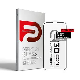 Захисне 3D скло для Apple iPhone 13 Pro Max/14 Plus, Icon 3D, загартоване, 9H, загартоване скло, повне проклеювання, протиударне, глянсове з олеофобним покриттям, на весь екран, сумісне з чохлами, проста установка, ArmorStandart (ARM60000)