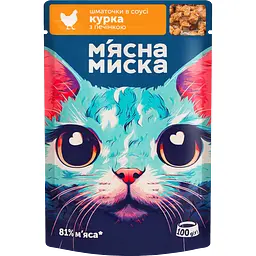 Влажный корм для кошек Мясная Миска кусочки в соусе с курицей и печенью 100 г