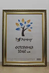 Фоторамка 30х40, срібний із золотим обрамленням, 377-036S, СКЛО + КАРТОН                                                                                                                                                                   