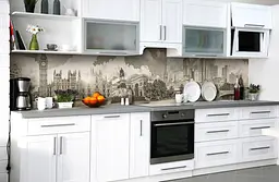 Вініловий кухонний фартух Лондон в хмарах наклейка для кухні ПВХ місто Бежевий 60х200 см Happy Pocket Z181665