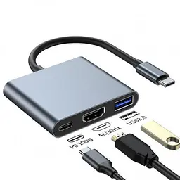 Адаптер Dynamode USB3.1 Type-C to 1хHDMI, 1хUSB 3.0, 1хUSB Type-C PD 87W, розд. до 4K 3840×2160 (Multiport USB-C 3-in-1