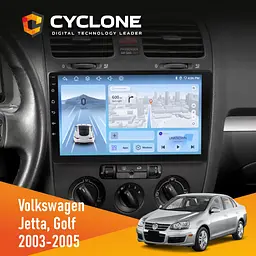 Штатна магнітола Volkswagen Golf 2003-2008 Cyclone C10-012 4x64, DSP, 4G Cyclone (НФ-00007778)