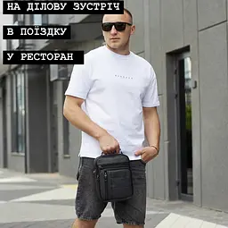 Сумка чоловіча через плече шкіряна чорна барсетка з ручкою (BX-02103) - мініатюра 7