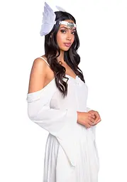 Пов’язка на голову з крилами Leg Avenue Feather headband White, пір’я та натуральна шкіра - мініатюра 3