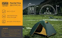 Намет двомісний двотамбурний Premium Pro Полярис 210x150x120 см 30412 - мініатюра 2
