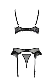 Комплект Passion KERRIA SET WITH OPEN BRA black, S/M, бюстгальтер з відкритою чашкою, стрінги, пояс для панчіх - мініатюра 4
