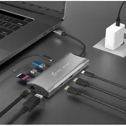 Концентратор J5create USB-C 9-in-1 2xUSB 3.2 + 2xUSB-C PD + 2xHDMI 4K + DisplayPort + SD/TF + RJ45 1000Mbps gray (JCD397-N) - мініатюра 6