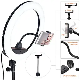 Кільцева LED лампа світлодіодна Ring Light ZB-R14 з тримачем для телефону селфі кільце блогера 35см 36Вт + штатив 2 м - мініатюра 4